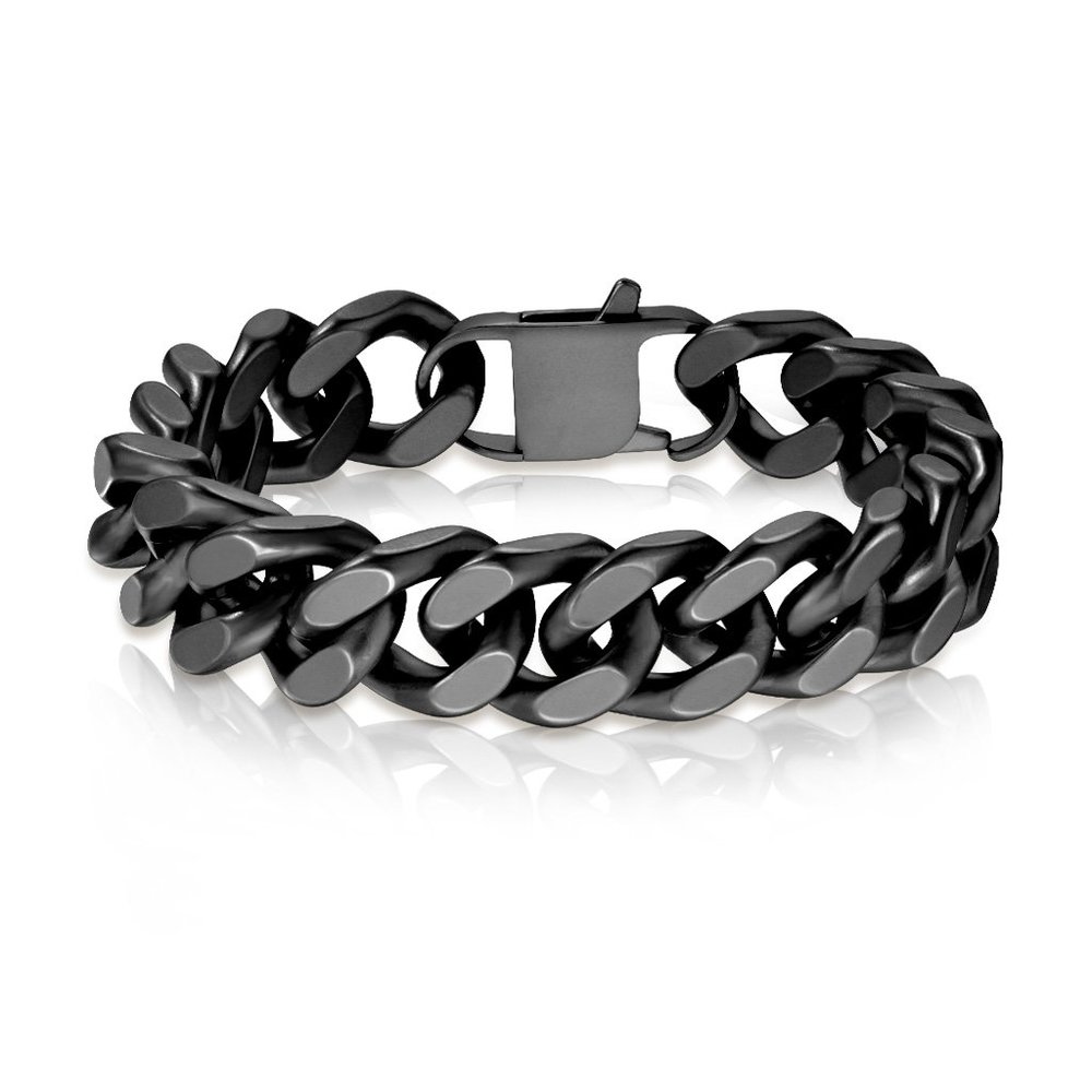 Matte Black Stainless Steel Square Curb Chain Bracelet
